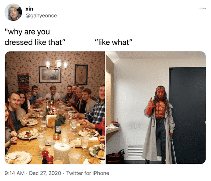 "Why Are You Dressed Like That?" Meme Invokes Holiday Awkwardness